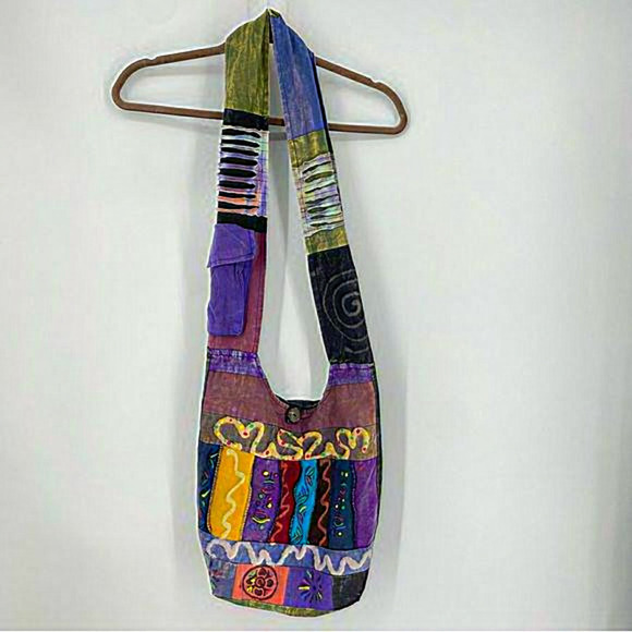 The collection‎ Royal Nepal Bo ho shoulder bag patchwork cotton zip closure - Picture 1 of 8
